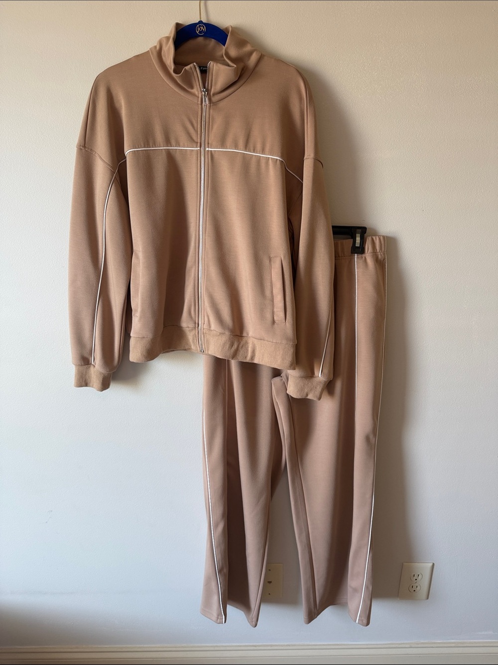 Women’s Neutral Tan Track Zip Hoodie & Pants Set